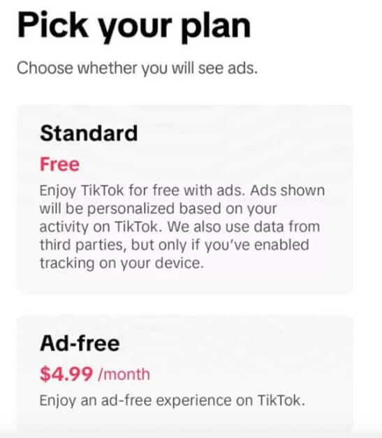 TikTok Ad-free subscription