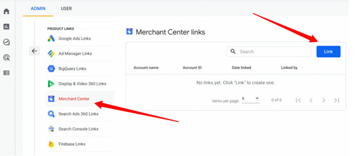 Google Merchant Center liên kết google analytics 4