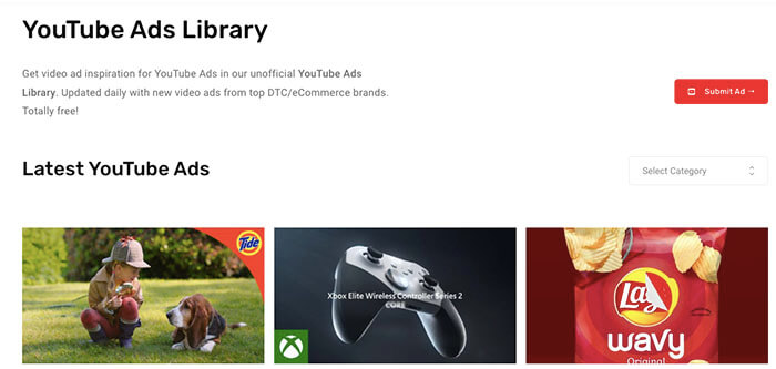 Giao diện chính của YouTube Ad Library