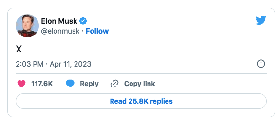 Elon Musk cũng công bố X trên trang cá nhân Twitter.